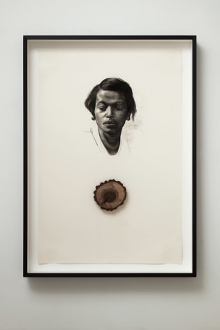 Whitfield Lovell, Spell no. 15 (Remedios), 2021 Cont&eacute; on paper with attached found object 66 1/2 x 47 3/4 x 4 3/4 inches