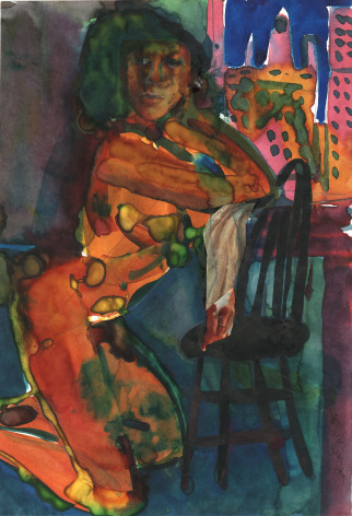 Untitled (Woman Leaning on Chair), c. 1979-80 Watercolor and collage on paper 10 5/8 x 7 1/2 inches