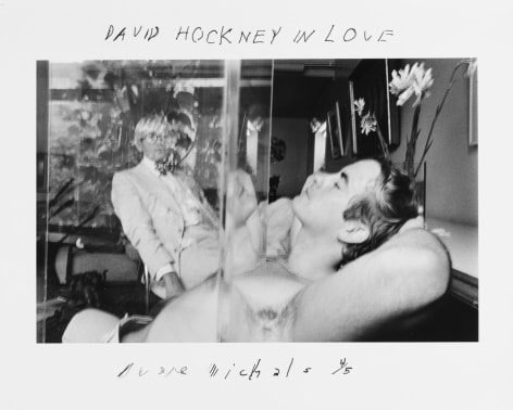 David Hockney in Love, c. 1980 Gelatin silver print 5 1/2 x 8 3/8 inches (image) 8 x 10 inches (paper) Edition 4/5