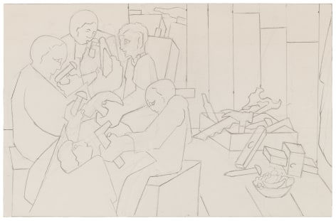 Five Builders with Tool Box, 1996 Graphite on paper 11 x 17 inches