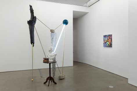 installation of sculptures, textiles, and paintings