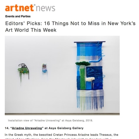 Artnet News Editors' Picks with install image of textiles