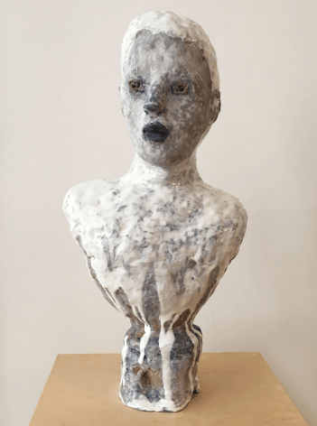 Maijolica Portrait Bust with Gray Face and Blue Lips