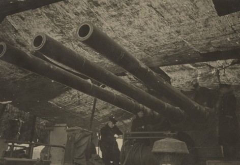 The guns of one of the Red Navy Baltic warships which guard Leningrad