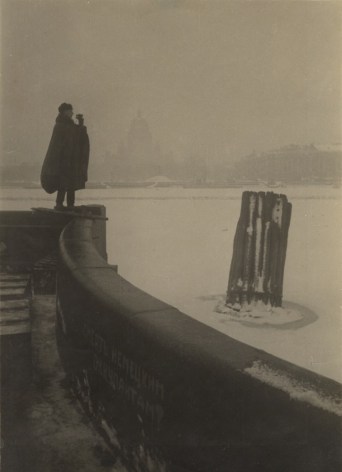 Observation man at the river embankment, Mat window size 8 x 5 1/2 in. (20.3 x 14 cm)