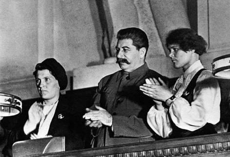 This is the full image that is cropped in the&nbsp;previous&nbsp;photograph. Ivan Shagin captures Pasha Angelina at a meeting of the 10th Congress of the Young Communist League in the Kremlin in April 1936, where she is seated in a place of honor next to Stalin. A short documentary about Angelina can be seen at this link:, stalinsmoustache.org/2015/01/28/soviet-feminism-pasha-angelina/