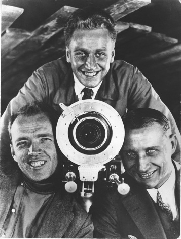 Filmmakers Eduard Tisse, Grigori Aleksandrov and Sergey Komarov,&nbsp;1926, Gelatin silver print, printed later