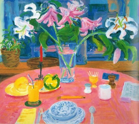Nell Blaine White Lilies, Pink Cloth, 1990
