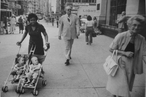 Rudy Burckhardt Untitled, New York (woman with double stroller), c.1978