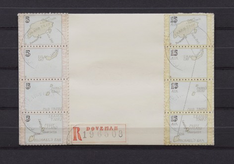 Donald Evans 1965. Airpost. Map of the Tropides Islands. Inscribed with inter-island route of the Tropides Air Service, 1977