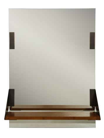 Mirror with walnut and bronze shelf