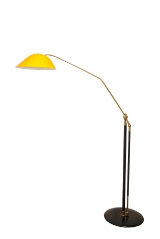RARE STANDING LAMP WITH GOLDEN TOLE SHADE BY ANGELO LELII FOR ARREDOLUCE