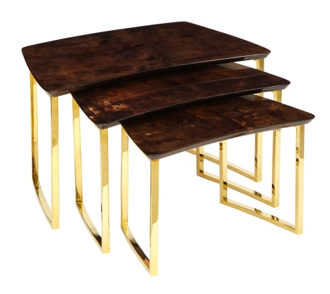 Set of Three Nesting Tables with Aldo Tura Lacquered Parchment Tops