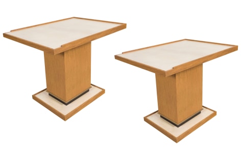 Pair of Cerused Oak Side Tables with Parchment Top by Appel Modern