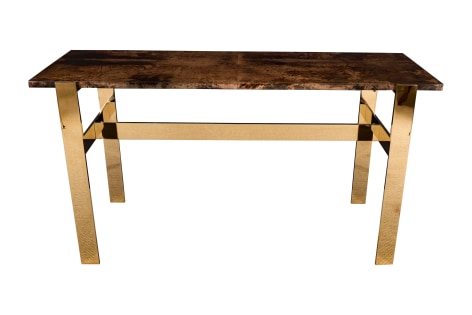 ALDO TURA CONSOLE TABLE WITH MIRROR POLISHED BRONZE BASE