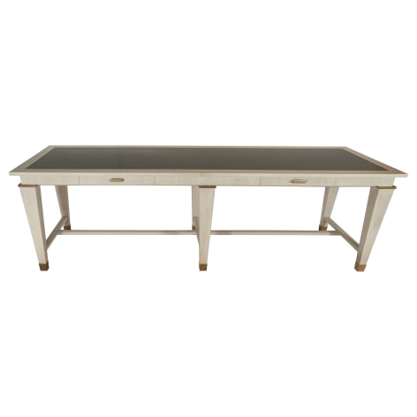 Large Table by Andre Arbus in Cerused Oak w/ Stone Top and Bronze Details
