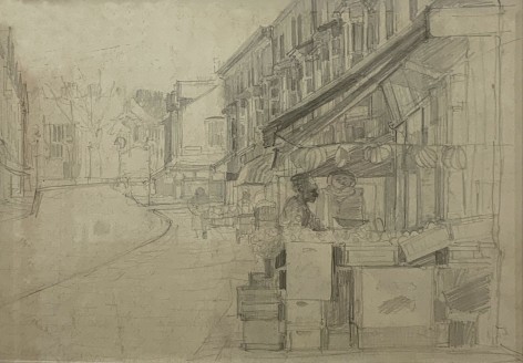Jack Martin Rogers, Market, c. 1965, Graphite on paper, 10 1/8&quot; x 15 1/4&quot; at Anita Rogers Gallery