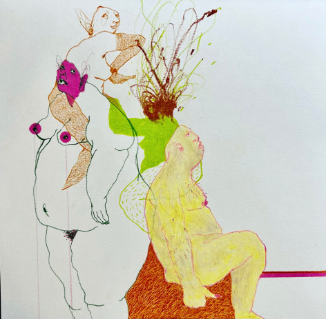 Shirin Mirjamali, Untitled, 2024, Mixed media on paper, 8" x 8" at Anita Rogers Gallery