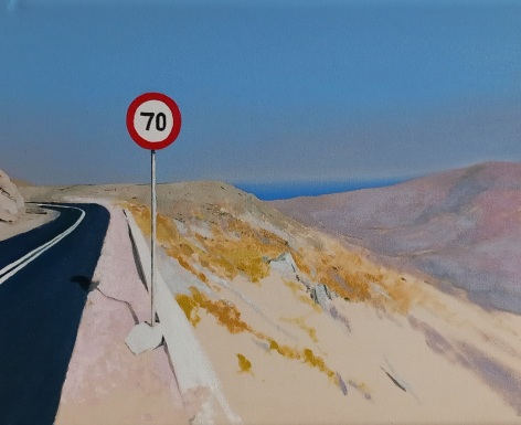 Tomas Watson, Landscape above Sigri, 2023,&nbsp;Oil on canvas, 19 3/5&quot; x 23 3/5&quot;
