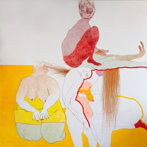 Shirin Mirjamali, Untitled, 2024, Mixed media on paper, 59" x 59" at Anita Rogers Gallery