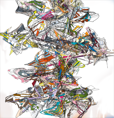 Henry Mandell, Satoshi's Garden 005E, 2023, UV polymer on linen, 72&quot; x 74&quot; at Anita Rogers Gallery