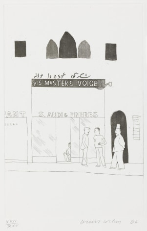 David Hockney, The Shop Window of a Tobacco Store, 1966, Etching and aquatint on paper, 13 13/16&quot; &times; 8 7/8&quot; at Anita Rogers Gallery