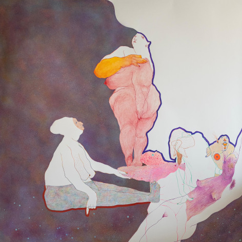 Shirin Mirjamali, Untitled, 2024, Mixed media on paper, 59" x 59" at Anita Rogers Gallery