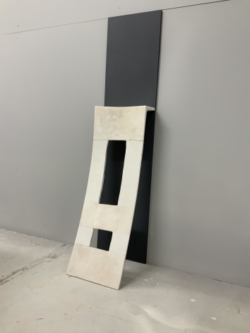 Mark Webber, Untitled (Leaning Structure), 2019, Hydrocal, painted MDF, 49&quot; x 9&quot; x 10&quot; at Anita Rogers Gallery