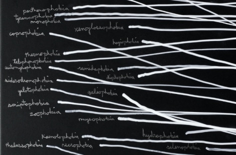 Detail from: Gary Gissler, fear itself, 2025, Acrylic ink, graphite, on gessoed panel, 72 x 96 x 2 in