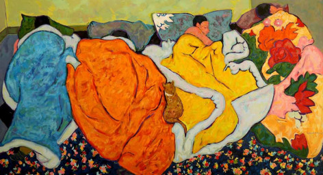 Anas Albraehe, The Dream Catcher,&nbsp;2018, Oil on canvas, 78 3/4&quot; x&nbsp;141 3/4&quot; at Anita Rogers Gallery