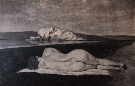 Tomas Watson,&nbsp;The Rock, 2020, Charcoal on paper mounted on canvas, 19 1/2&quot; x 27 1/2&quot;