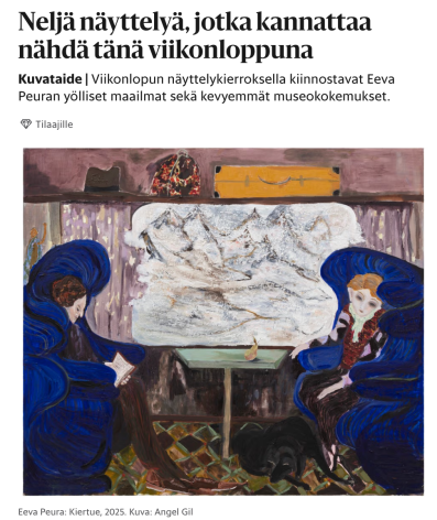 Eeva Peura's Bounded by Darkness – critic's recommendation in Helsingin Sanomat