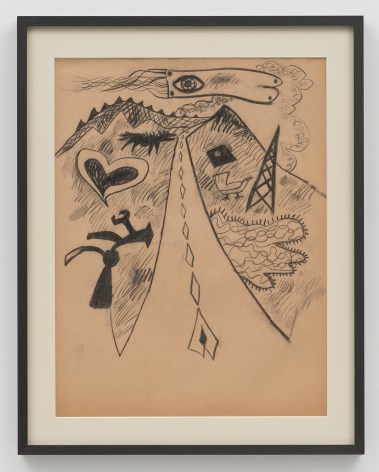 John Tweddle Love Highway (with kite), N.D.  Pen and ink on brown paper 28 &frac12; x 22 &frac12;