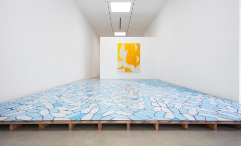 Sarah Crowner, Platform (Stretch Pentagons), 2021, Glazed terra cotta tiles, grout