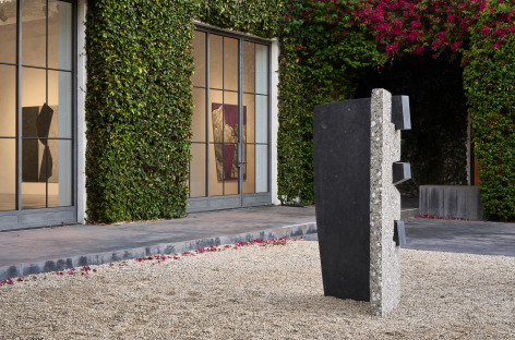 Courtyard view of &quot;Sam Moyer: Good Friend,&quot; 2021, at Kayne Griffin, Los Angeles