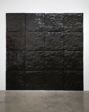 Mary Corse, Untitled (Black Earth Series), 1978, Sixteen fired earth clay tiles