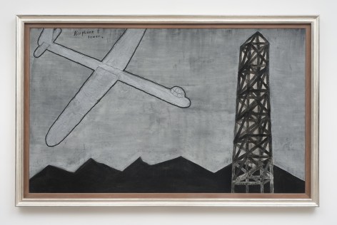 David Lynch, Airplane and Tower, 2013, Oil and mixed media on canvas