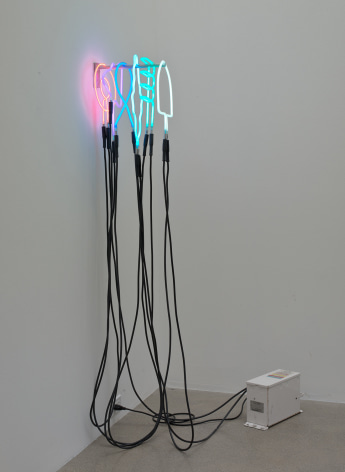Rosha Yaghmai Inert #1, 2015, Neon, electrical components, transformer, 63 1/2 x 7 1/2 x 13 1/4 inches