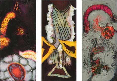 William Scharf, Planted Heart, Negligee of Snow, An Amulet for a da Vinci (From left to right), 2005, 2004, 2002-6 (From left to right)