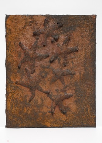 Nabil Nahas . Untitled, 1990. Echinoderms &amp; acrylic on canvas, 10 x 8 inches (25.4 x 20.3 cm)