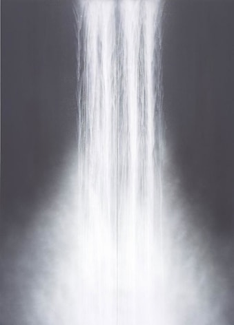 Hiroshi Senju, Waterfall, 2010, fluorescent pigment on rice paper mounted on board, 117.7 x 83.5 inches