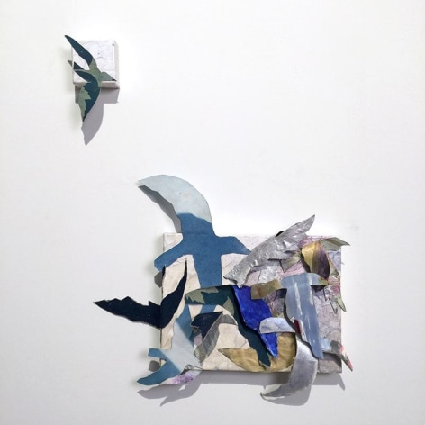 Susan Weil, Awing, 2018, acrylic, fabric collage, found paintings on canvas