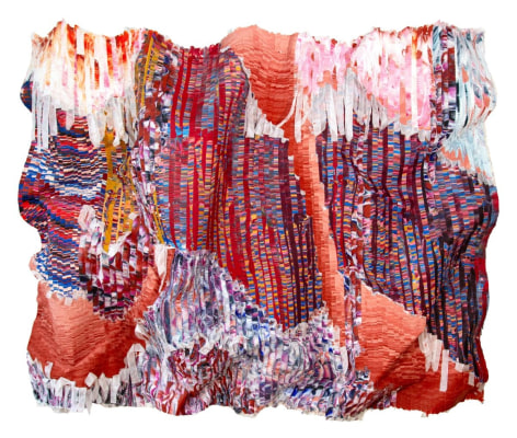 Kenny Nguyen, (Undecided Title), 2024, hand-cut silk fabric, acrylic paint, canvas, mounted on wall, 165.1 x 213.4 cm (65 x 84 inches)