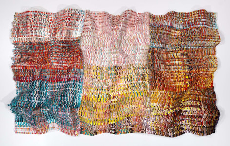 Encounter Series No. 40, 2024, hand-cut silk fabric, acrylic paint, canvas, mounted on wall, 60 x 104 inches/152.4 x 264.2 cm