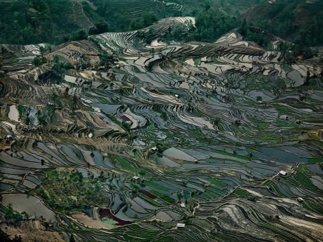 Edward Burtynsky, Rice Terraces #5, Western Yunnan Province, China, 2012, chromogenic color print, 48 x 64 inches/121.92 x 162.56 cm