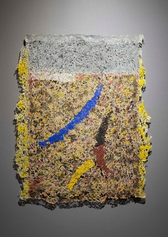 Neha Vedpathak, Untitled, 2021, plucked Japanese paper, acrylic paint, thread, acrylic polymer, 96.5 x 79 cm (38 x 31 inches)