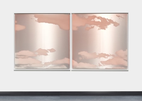 Yuugure (Evening) Diptych July 2 2022 8:08 PM, 2022, ink, mica, pure micronized silver, resin and urethane on aluminum composite, 50 x 100 inches/127 x 254 cm