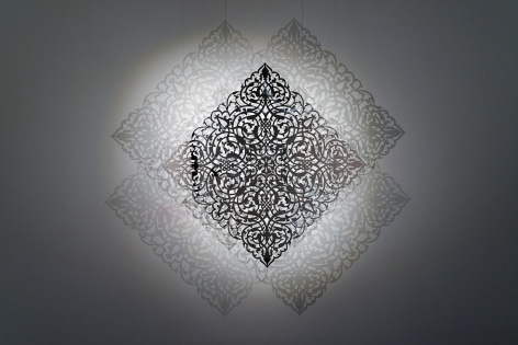 Anila Quayyum Agha, Liminal, 2021, mirrored stainless steel, 47 x 47 inches/119.4 x 119.4 cm