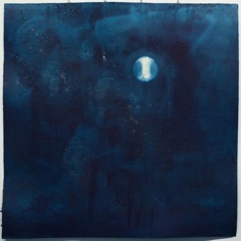 Miya Ando, 5 Noborizuki (Rising Moon/Waxing Gibbous) August 31 2020, 2020, indigo and micronized pure silver on Kozo paper, 39 x 39 inches/99.1 x 99.1 cm
