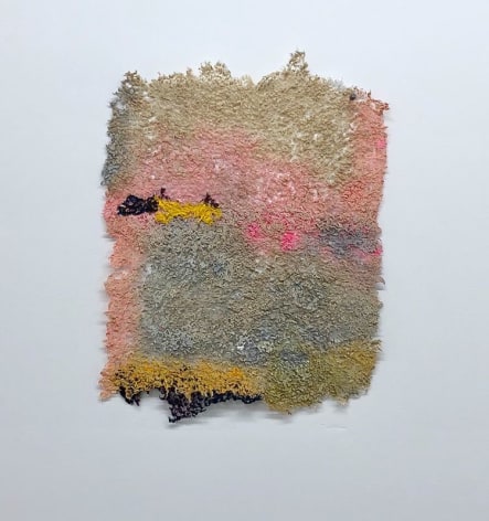 Dawn, Yet Again, 2019, plucked Japanese handmade paper, acrylic paint, thread, 17 x 13 inches/43.2 x 33 cm